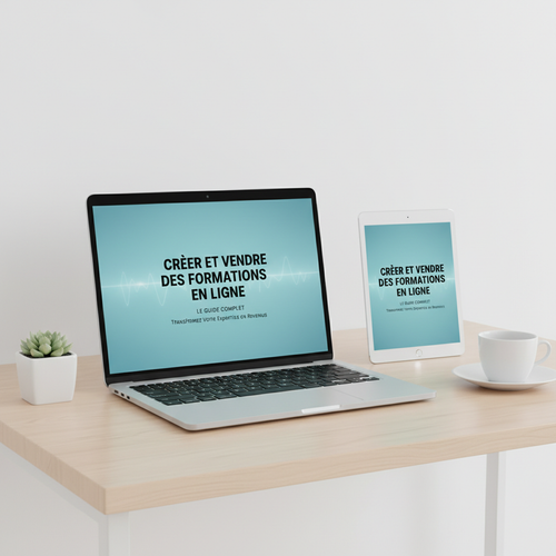 Mockup ebook Créer et Vendre des Formations en Ligne sur laptop et tablette