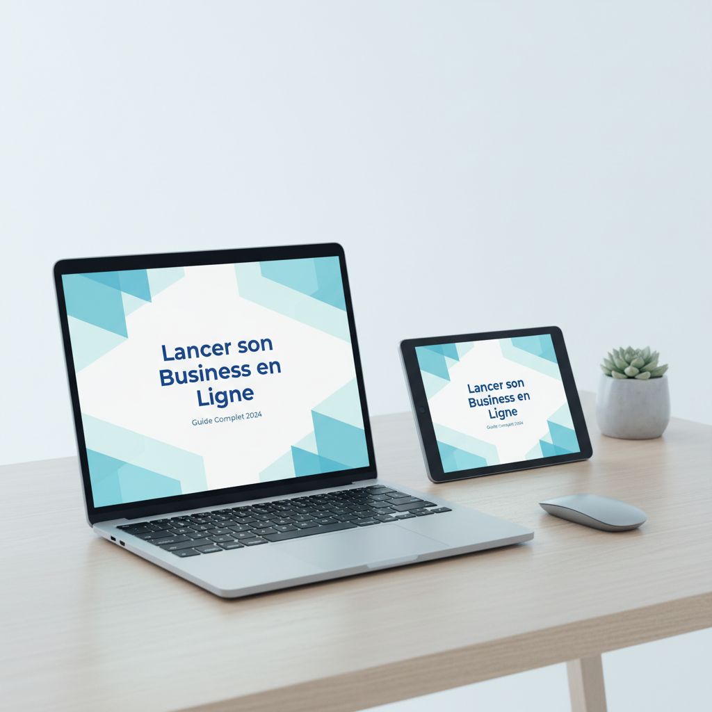 Mockup ebook Lancer son Business en Ligne sur laptop et tablette